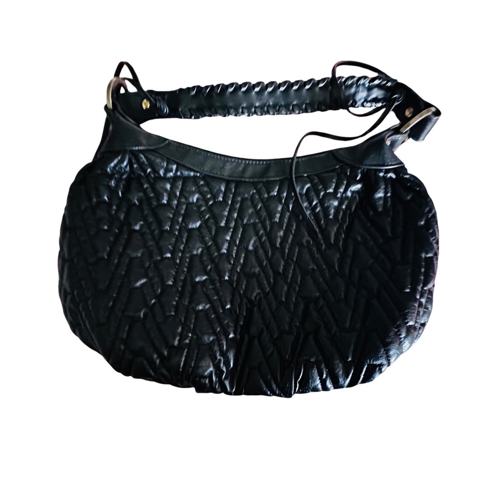 Tiannl Black Quilted Chevron Hobo‎ Bag Braided Strap Gold Hardware Slouchy Purse